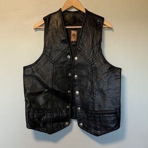 Tribe America Black Leather Vest with Button Details 42